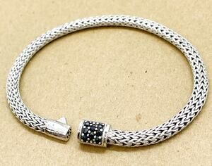 John Hardy Black Sapphire Woven Wheat Bracelet 5mm Sterling Silver Medium 7.25"
